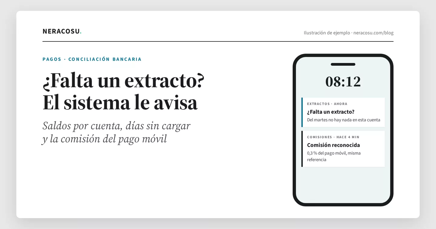 Ilustración de ejemplo: aviso en el teléfono de un extracto bancario que falta en el cierre de mes