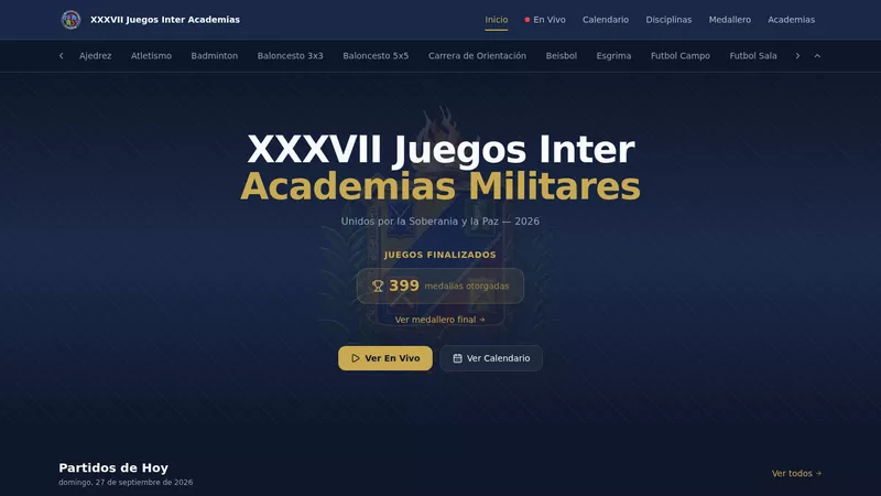 Página de inicio de los Juegos Inter Academias Militares
