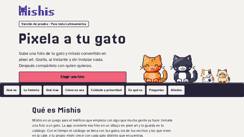 Página de presentación de Mishis