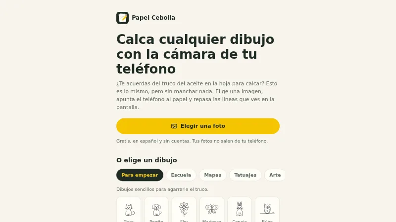Página de inicio de Papel Cebolla