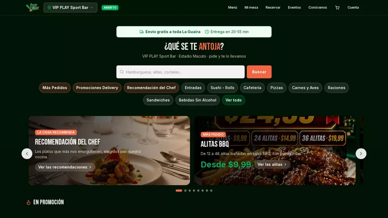 Página de inicio de VIP Play Sport Bar